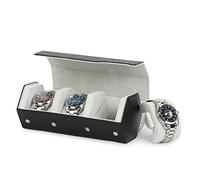 Hiram Watch Roll Case Genuine Leather Hexagon Watch Travel Case for 3 Watches Protective Watch Storage Box (Black)
