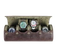 Hiram Watch Roll Case, Genuine Leather Watch Storage Box 4 Watches Travel Case With Removable Cushion Portable Watch Protective Organizer