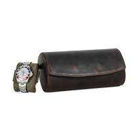 Hiram Watch Roll Case, Genuine Leather Watch Storage Box for 3 Watches With Removable Cushion Portable Watch Protective Organizer