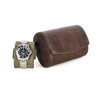 Hiram Watch Storage Case, Genuine Leather Watch Travel Box for 2 Watches With Removable Cushion Portable Dual Watch Protective Organizer