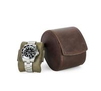 Hiram Watch Travel Case, Genuine Leather Watch Storage Box for 1 Watch With Removable Cushion Portable Watch Protective Organizer