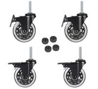 Hirate 3 Inch Caster Wheels with Locking Brakes, Heavy Duty Metric M10 x 1.5" Threaded Stem Industrial Castors Replacement for Workbench,Carts,Furniture,Dolly,Trolley,Set of 4 with Hex Nuts
