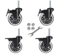 Hirate 3" Industrial Castors, 3/8"-16 x 1.5" Threaded Stem Swivel Locking Caster for Carts Dolly Workbench Trolley, Includes Hex Lock Nuts (Set of 4 with Brake)