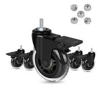 Hirate 3" Lockable Caster with 5/16" Threaded Stem, 5pcs Caster Wheels with Brake Safe Locking Swivel Casters for Office Chairs Home Furniture (Include Lock Nuts)
