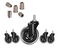 Hirate 3" Office Chair Casters Wheel with 3/8"-16UNC Threaded Stem Durable Gaming Chairs Casters Replacement Safe for Hardwood Tile Floors, Set of 5 with Screw Inserts