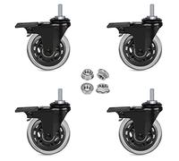 Hirate 3" Swivel Caster 5/16"-18UNC Threaded Stem with Brake, Set of 4 Lockable Swivel Casters with Flange Lock Nuts for Furniture Industrial Trolley Carts