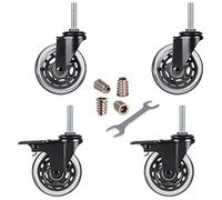 Hirate 3" Swivel Caster Durable Industrial Castors, 3/8"-16 x 1.5" Threaded Stem Locking Casters for Furniture DIY Tools with Screw Inserts(2 with Brakes & 2 Without)