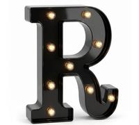 Hirbisnis Led Marquee Letters, 8.58 Inch Black Light Up Letters, Small Led Letter Lights, Battery Powered Lighted Letterfor Table, Party, Birthday, Christmas Decor (Black, Letter R)