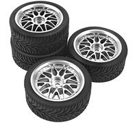 HIRCQOO OD 2.55" Rubber Tires & Plastic Wheel Rims 12mm Hex Hub Compatible with HSP Tamiya HPI Kyosho Redcat ExceedRC 1/10 On-Road Touring Car,WLtoys 1/14 144001 RC Buggy (Silver)