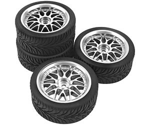 HIRCQOO OD 2.55" Rubber Tires & Plastic Wheel Rims 12mm Hex Hub Compatible with HSP Tamiya HPI Kyosho Redcat ExceedRC 1/10 On-Road Touring Car,WLtoys 1/14 144001 RC Buggy (Silver)