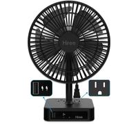 Hiree Desk Fan with USB Charging Port, 2 Speeds 6.7 Inch Small Desktop Table Fan with USB Charger, AC Outlets, Strong Wind, Quiet Operation - Personal Fan for Bedroom, Home and Dorm Room