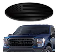 Hirificing Tailgate Emblem for Ford F150 F250 F350 Black American Flag 9 Inch Front Grill Emblem for Ford Emblems, Aluminum Oval Overlay Front Grill Rear Tailgate American Flag Decal Badge(Black)