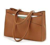 HiRiley Laptop Tote Bag for Women 15.6 Inch, Large Vegan Leather Work Handbag with Padded Laptop Compartment, Structured Water-Resistant Shoulder Bag for Office, Teacher, Business, Commuter Brown