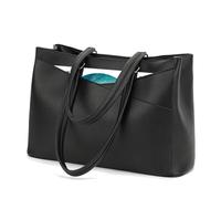 HiRiley Laptop Tote Bag for Women 15.6 Inch, Large Vegan Leather Work Handbag with Padded Laptop Compartment, Structured Water-Resistant Shoulder Bag for Office, Teacher, Business, Commuter Black