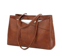 HiRiley Laptop Tote Bags for Women 15.6 Inch Pu Leather with Pockets Top Handle Computer Handbags Business Office Work for Ladies Briefcase Brown