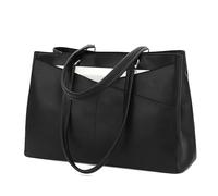 HiRiley Laptop Tote Bags for Women 15.6 Inch Pu Leather with Pockets Top Handle Computer Handbags Business Office Work for Ladies Briefcase Black