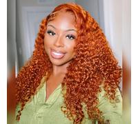 HIRIREMY 350 Orange Ginger Deep Wave Bob Wig Real Hair 45.7 cm Wear and Go Glueless 33 x 4 HD Ginger Orange Lace Front Wigs Human Hair Pre Plucked Short Curly Frontal Bob Wigs for Black Women