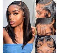 HIRIREMY Bob Human Hair Wigs 13x4 Front Lace Short Straight HD Lace Front Bob Wigs for Black Women Glueless Pre Pluked Hrayline with Hair by B