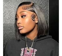 HIRIREMY Bob Wig Human Hair 13x4 HD Lace Frontal Short Straight Lace Front Bob Wigs for Black Women Human Hair Pre Plucked Glueless Side Part 180% Density Black Color 12 Inch