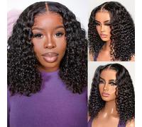 HIRIREMY Deep Wave Human Hair Wig Bob Style 13x4 HD Curly Straight Lace Front Wigs Glueless Curly Human Hair Wigs for Black Women with Huma Wave