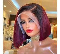 HIRIREMY Ombre 99J Burgundy Lace Front Bob Wigs Human Hair 13x4 HD Lace Frontal Wigs Glueless Short Straight Bob Wigs for Black Women Human Hair Pre Plucked Natural Hairline 1B/99J 12 Inch