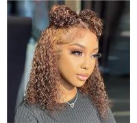 HIRIREMY Ombre Highlights Deep Wave Curly Bob Wig Human Hair Pre Shedding Glueless 13x4 HD Honey Blonde Highlighted Front Wig Lace Front Human Hair