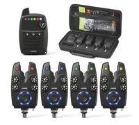 Hirisi Tackle Carp Bite Alarm Set with Wireless Remote Control, 6 Adjustable Colours, Sensitivity, Volume & Tone, Includes Lanyard (FBA-S4-4)