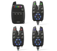 Hirisi Tackle Carp Bite Alarm Set with Wireless Remote Control, 6 Adjustable Colours, Sensitivity, Volume & Tone, Includes Lanyard (FBA-S4-3)