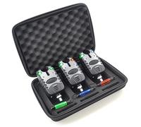 Hirisi Tackle Carp Fishing Bite Alarm and 3 Swingers in Zip Pocket Red Blue Green (Red, Blue, Green)