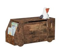 Hironpal Toy Box, 100cm Car Wooden Toy Box Storage, Large Storage Toy Box with 2 Safety Hinges and Flip-Tip Lid for Boys Girls Bedroom, Kindergarten, Playroom, Classroom (Rust)