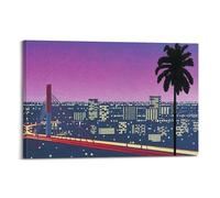 Hiroshi Nagai Painter Work Posters Cityscape Sunset Bridge with Palm Tree Canvas Art And Wall Art Picture Print Modern Family Bedroom Decors 16x24inch(40x60cm)
