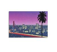 Hiroshi Nagai Painter Work Posters Cityscape Sunset Bridge with Palm Tree Painting On Canvas Wall Art Scroll Picture Print Living Room Walls Decor Homes 16x24inch(40x60cm)