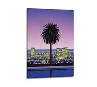 Hiroshi Nagai Purple Sky Palm Tree And City Lights Painter Work Posters Canvas Art And Wall Art Picture Print Modern Family Bedroom Decors 16x24inch(40x60cm)