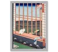 Hiroshige Asakusa Fields 100 Views Edo Cat Vintage Japan Painting Artwork Framed Wall Art Print A4 Artery8 Light Grey One Size