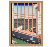 Hiroshige Asakusa Fields 100 Views Edo Cat Vintage Japan Painting Artwork Framed Wall Art Print A4 Artery8 Light Oak One Size