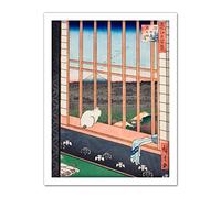 Hiroshige Asakusa Fields 100 Views Edo Cat Vintage Japanese Painting Large Framed Art Print Poster Wall Decor 18x24 in