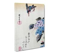 Hiroshige Hydrangea And Kingfisher Canvas Print | Gallery Wrapped 30mm Frame Wall Art | 20x14 inches | Ready to Hang | Asian Bird Picture | Living Room Bedroom Lounge Office