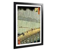 Hiroshige Ichiryusai Bridge in Rain Japanese Oriental Framed Print A2 Black