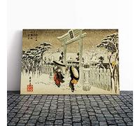 Hiroshige Ichiryusai Shinto Temple Kyoto Japanese Oriental Canvas Print | Gallery Wrapped 30mm Frame Wall Art | 20x14 inches | Ready to Hang | Asian Cityscape Picture | Living Room Lounge Office