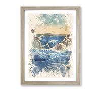 Hiroshige Japanese Oriental Awa Province, Naruto Whirlpools Cmodern Opy Modern Fc Framed Wall Art Print, Ready to Hang Picture for Living Room Bedroom Home Office Décor, Oak A3 (34 x 46 cm)