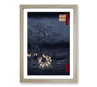 Hiroshige Japanese Oriental Changing Tree Framed Print | A2 Oak Framed Wall Art | Ready to Hang | Asian Floral Picture | Living Room Bedroom Lounge Office