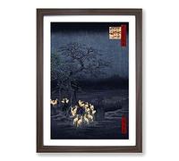 Hiroshige Japanese Oriental Changing Tree Framed Print | A2 Walnut Framed Wall Art | Ready to Hang | Asian Floral Picture | Living Room Bedroom Lounge Office