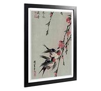 Hiroshige Japanese Oriental Moon Swalls Peach Framed Print A2 Black