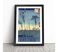 Hiroshige Japanese Oriental The Iris in Horikiri | Framed Wall Art Print | Modern Home Decor Picture | Ready to Hang Artwork for Living Room, Bedroom, Kitchen or Office | Multiple Sizes