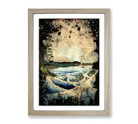 Hiroshige Japanese Oriental The Sea At Satta 2 Modern Cb Framed Print | A3 Oak Framed Wall Art | Ready to Hang | Asian Nautical Picture | Living Room Bedroom Lounge Office