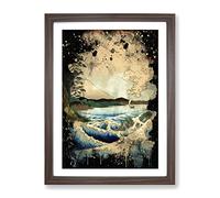Hiroshige Japanese Oriental The Sea At Satta 2 Modern Cb Framed Print | A4 Walnut Framed Wall Art | Ready to Hang | Asian Nautical Picture | Living Room Bedroom Lounge Office