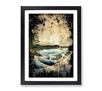 Hiroshige Japanese Oriental The Sea At Satta 2 Modern Cb Framed Wall Art Print, Ready to Hang Picture for Living Room Bedroom Home Office Décor, Black A2 (64 x 46 cm)