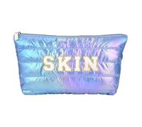 Hiroyuki Iridescent Quilted Makeup Bag, Unicorn Vibe Cosmetic Bag, Large Capacity Travel-Friendly Pouch, blue2, Skin