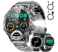 HIRREO EF18 Military Smart Watch for Men, 1.7″ HD Smartwatch with 1000 mAh Large Battery, LED Flashlight/100+ Sport Modes Fitness Tracker, IP68 Waterproof Smart Watches for Android iOS (3 Straps)