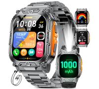 HIRREO Men's Smart Watch, 1000 mAh Battery, LED Flashlight, Smartwatch for Running with HD Screen 2.01 Inches, Pedometer, Sleep Monitor, IP68 Waterproof, Android iOS Smartwatch, Black-Orange